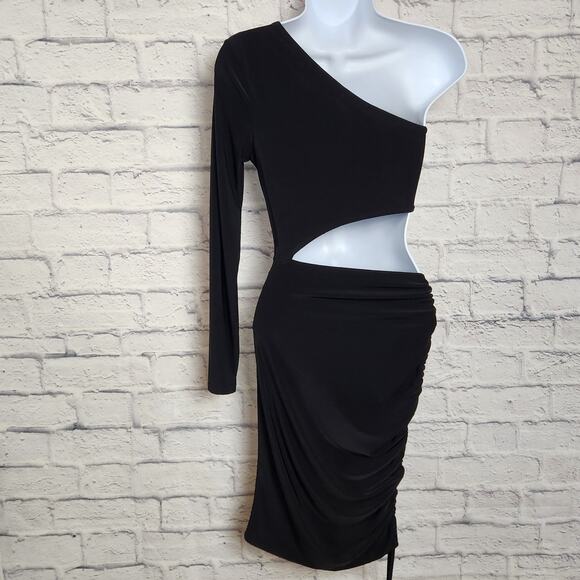 Nasty Gal Dress Womens Size 6 Black One Sleeve Center Cut Out - Picture 2 of 9
